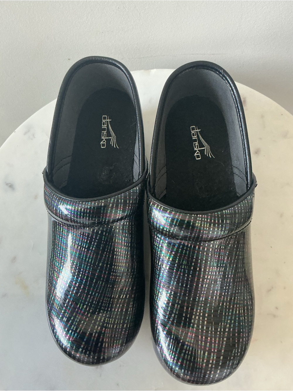 Dansco Professional Rainbow Plaid Patend iridescent work Clog